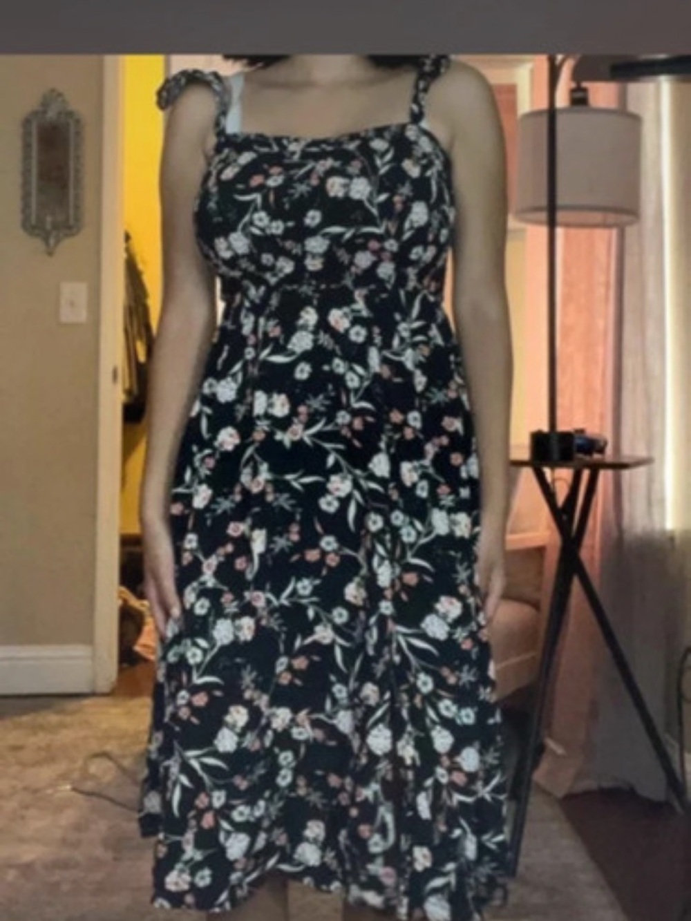 As U Wish Black Floral Midi Dress with Tie Straps